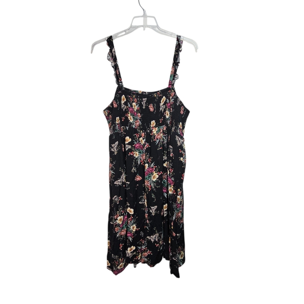Torrid Women's Black Floral Midi Challis Floral Smocked Tiered Dress Size 4X. - Picture 3 of 12
